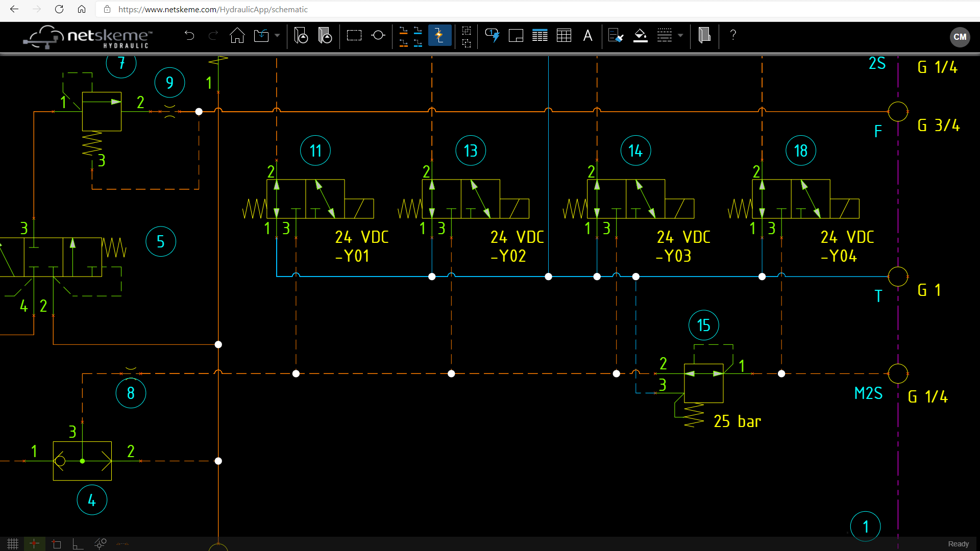 hydraulic circuit created in NetSkeme