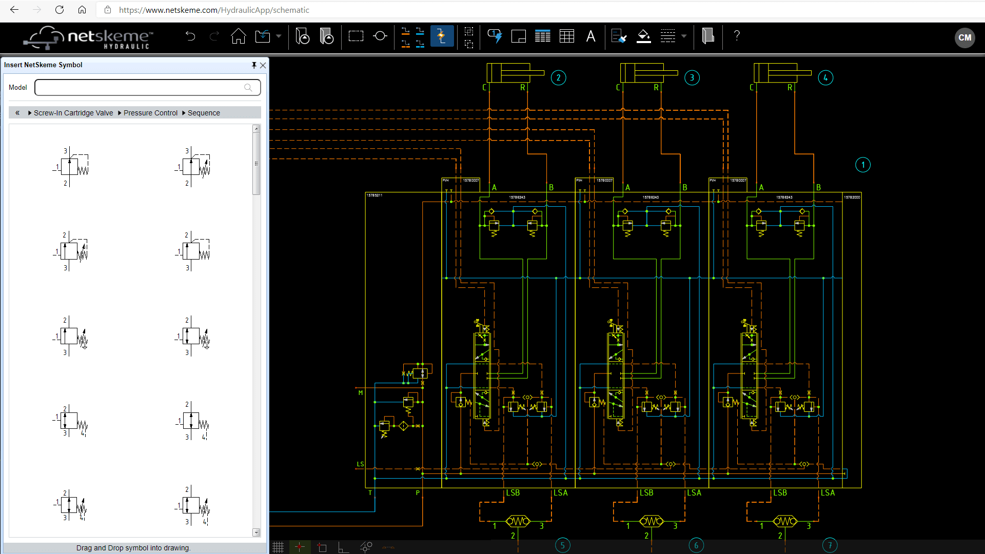 hydraulic circuit created in NetSkeme