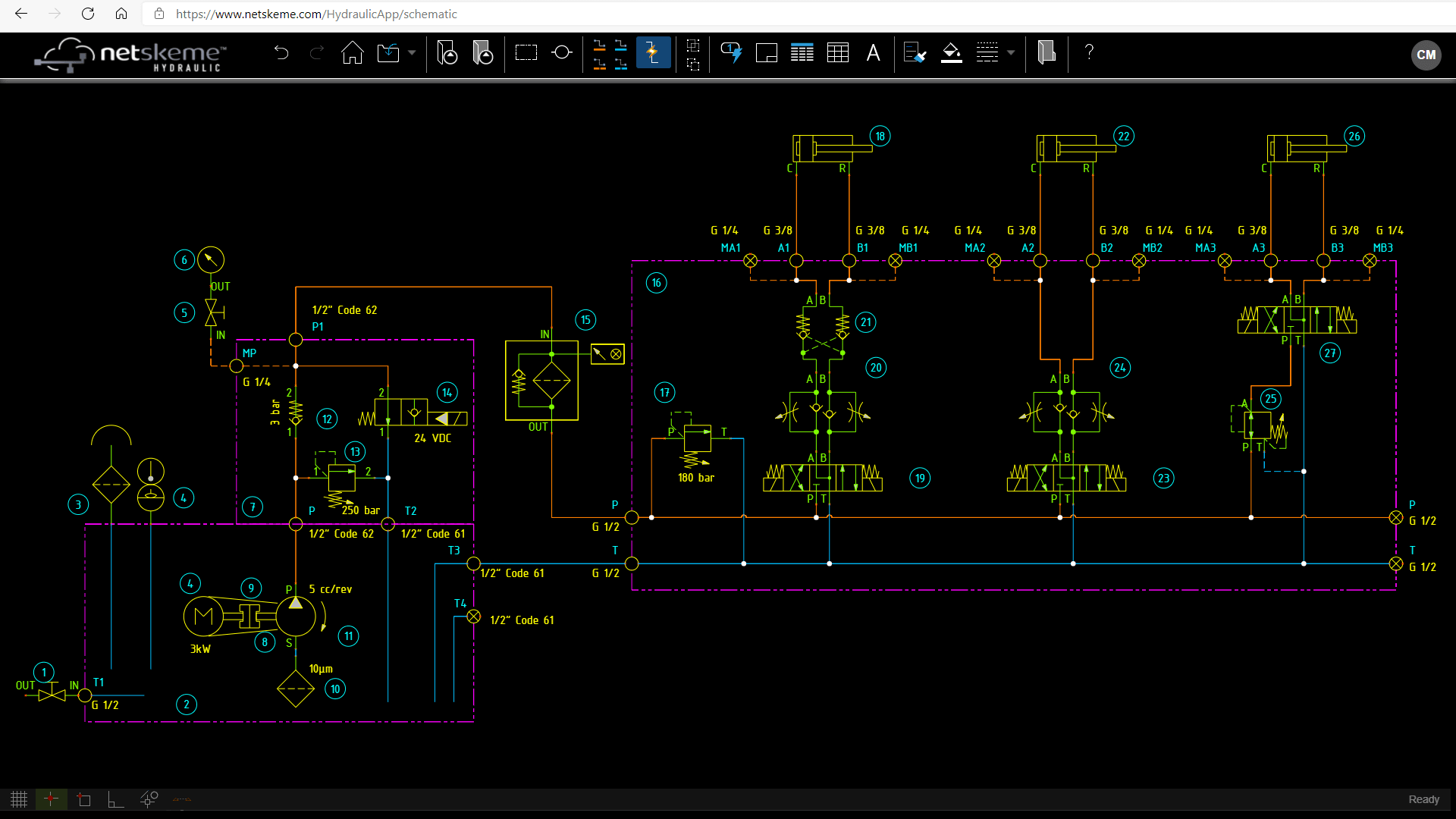 hydraulic circuit created in NetSkeme